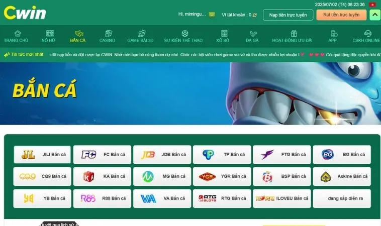 Sảnh Bắn Cá CWin hợp tác với nhiều nhà cung cấp game hàng đầu