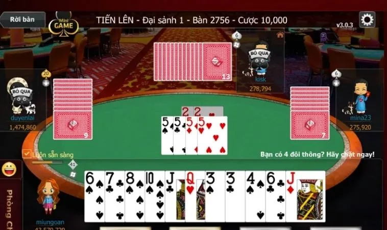 Hướng Dẫn Cách Chơi Tiến Lên Miền Nam Tại Nhà Cái CWin 2 Bàn chơi Tiến Lên Miền Nam tại CWin